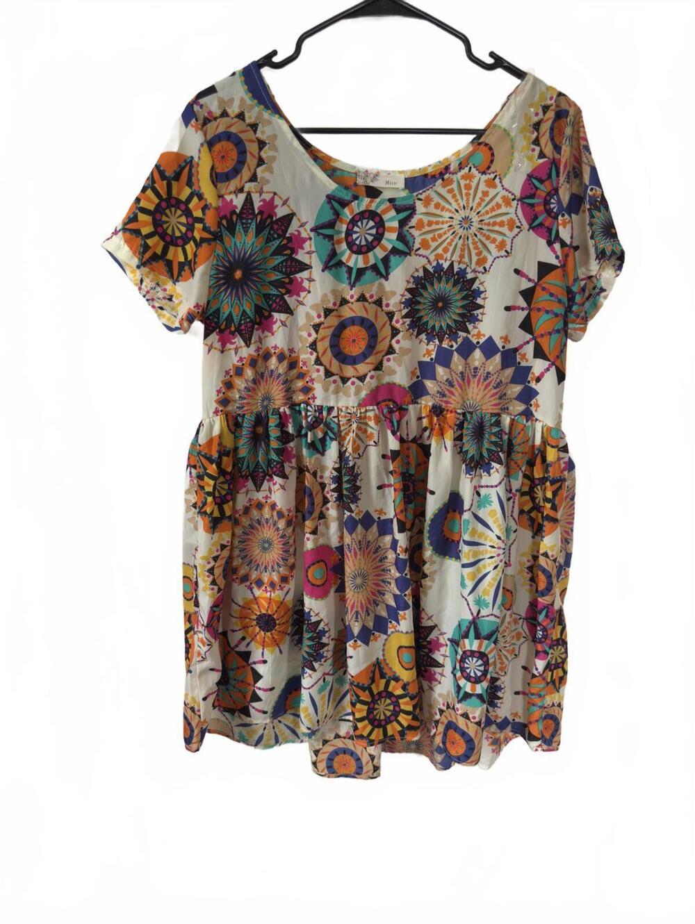 Miin Women's Large Multicolor Mandala Print Short Sleeve Dress